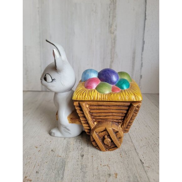 BB rabbit Easter egg ceramic vintage pulling cart container unique spring - Picture 5 of 13